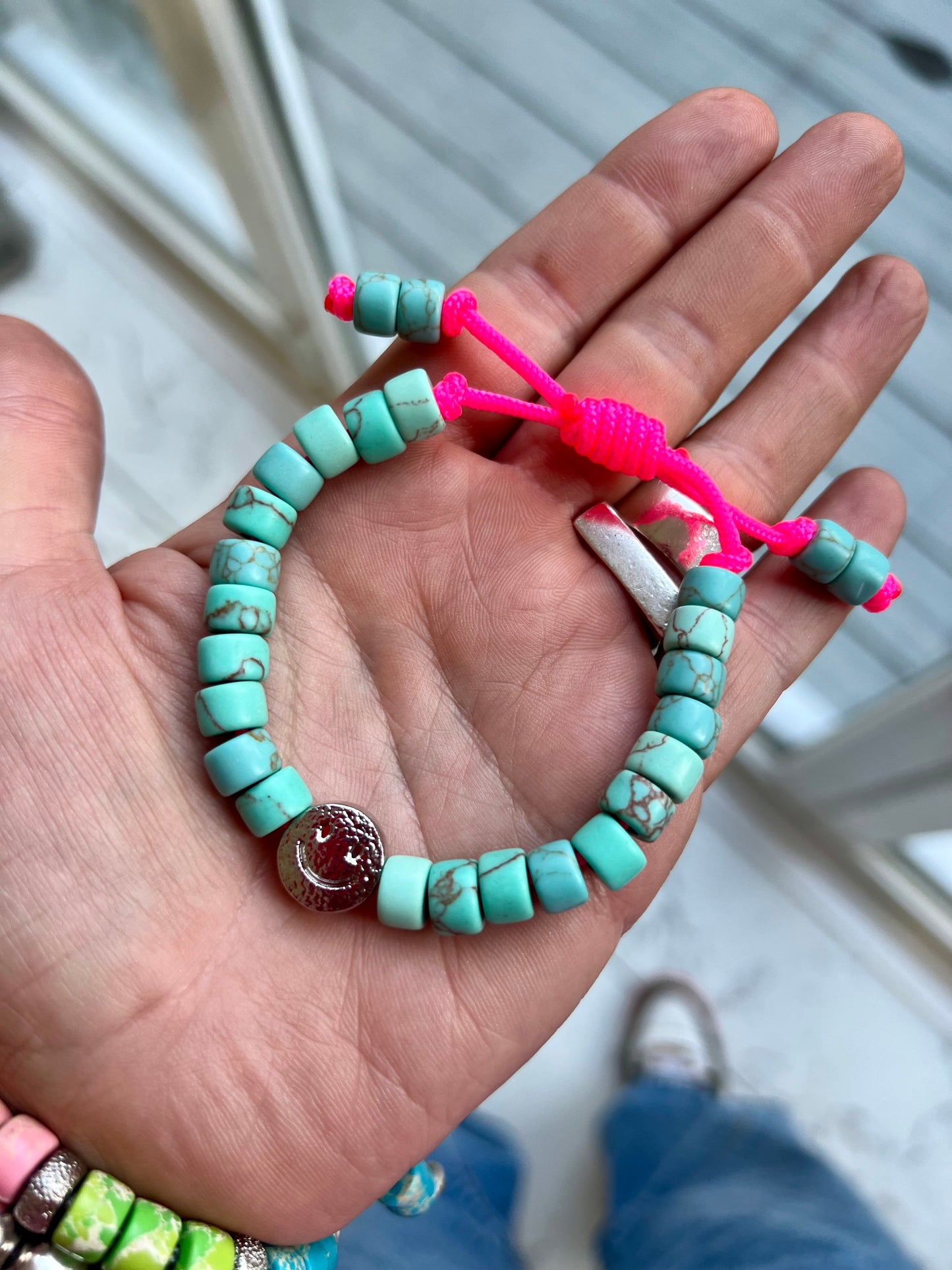 Silver Smiley & Turquoise Gemstone Bracelet