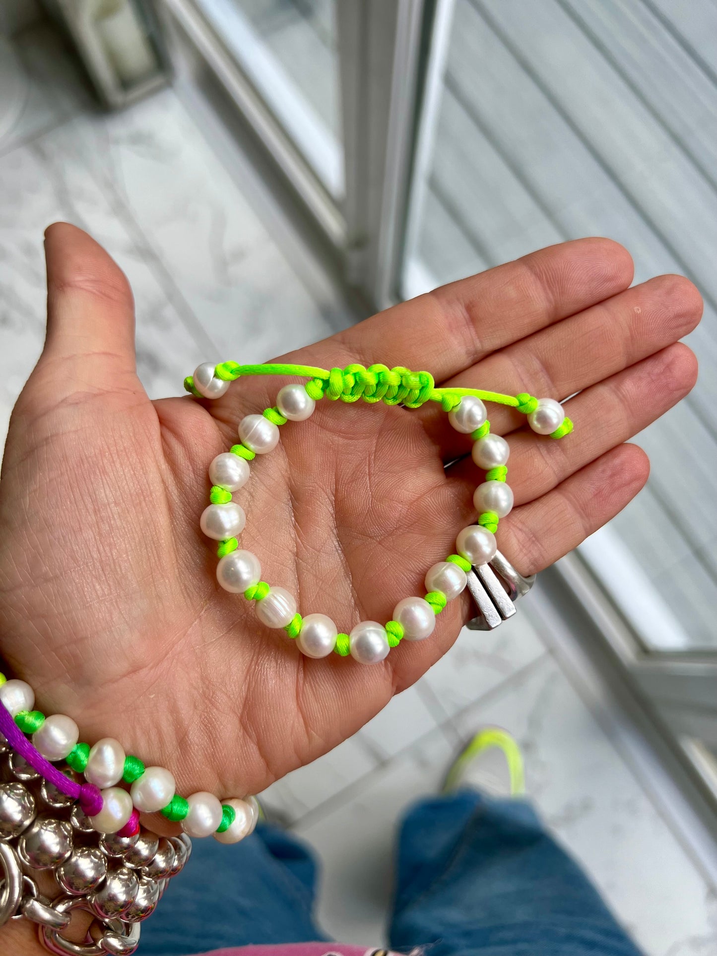 Neon Hand Knotted Pearl Bracelet