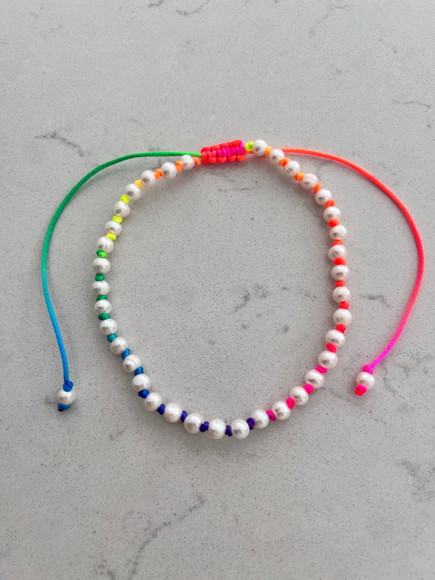 Neon Hand Knotted Pearl Necklace