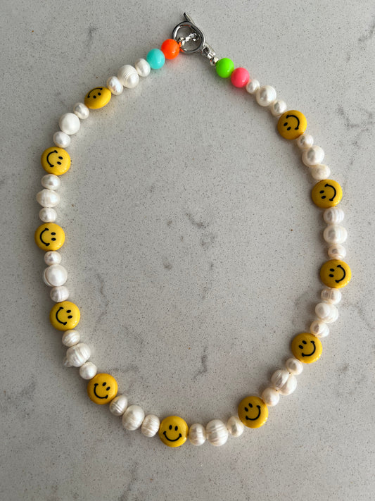 Yellow Smartie Smiley Freshwater Pearl Necklace